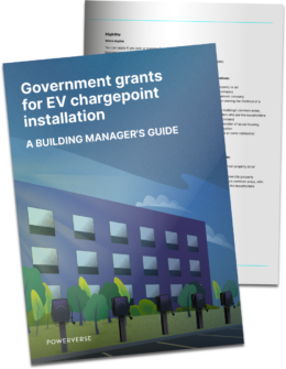 Cover phage showing Government grants for EV chargepoint installation: a building manager's guide and image of a block of flats